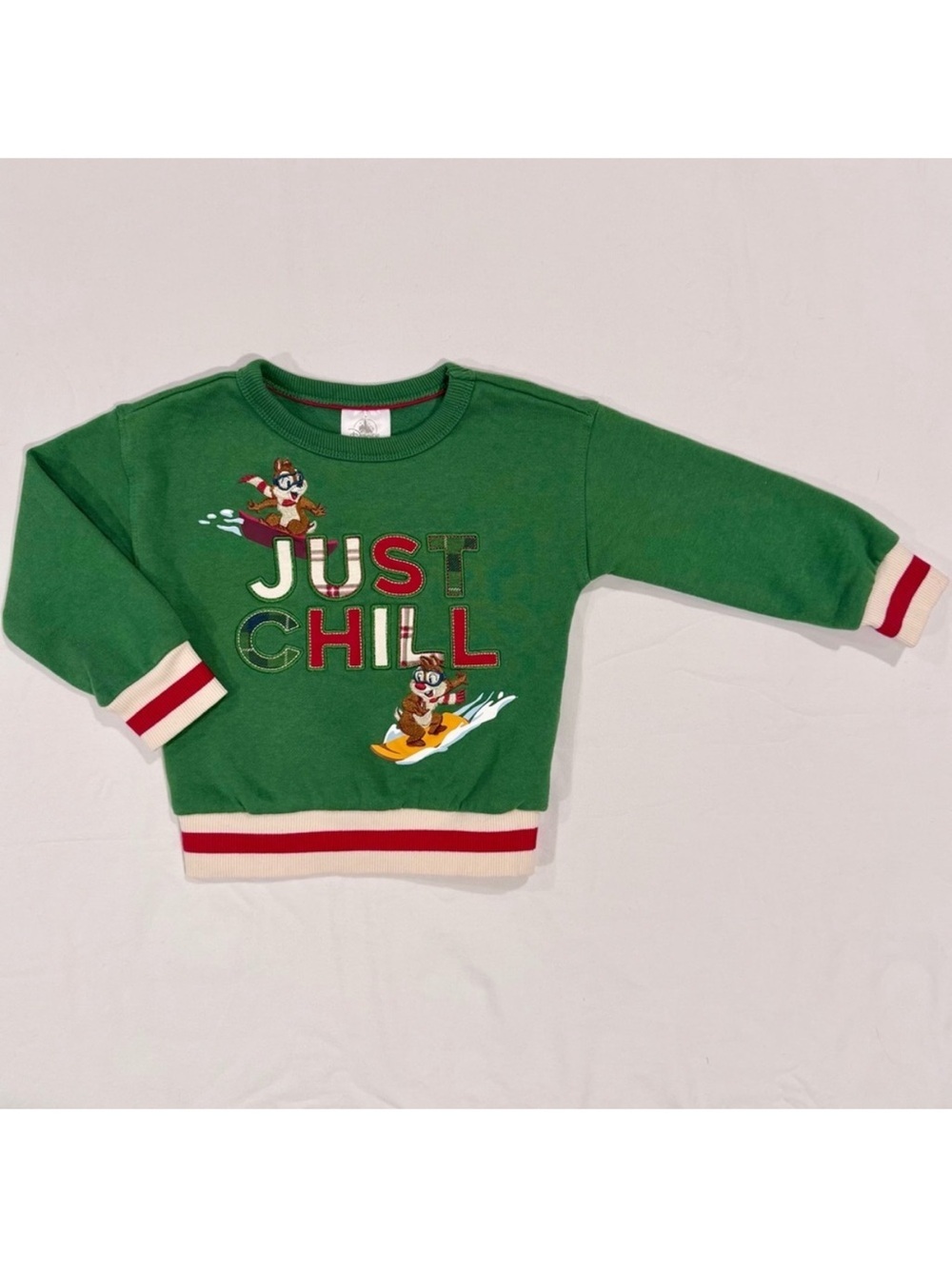 New Disney Chip 'n Dale Holiday Sweatshirt Boys 2T Just Chill Embroidered Plaid